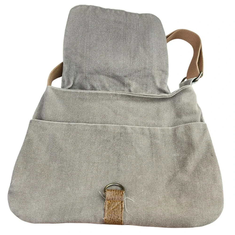 Atlas Post Canvas Messenger Bag Grey Blue Geometric Flap Crossbody Satchel Boho